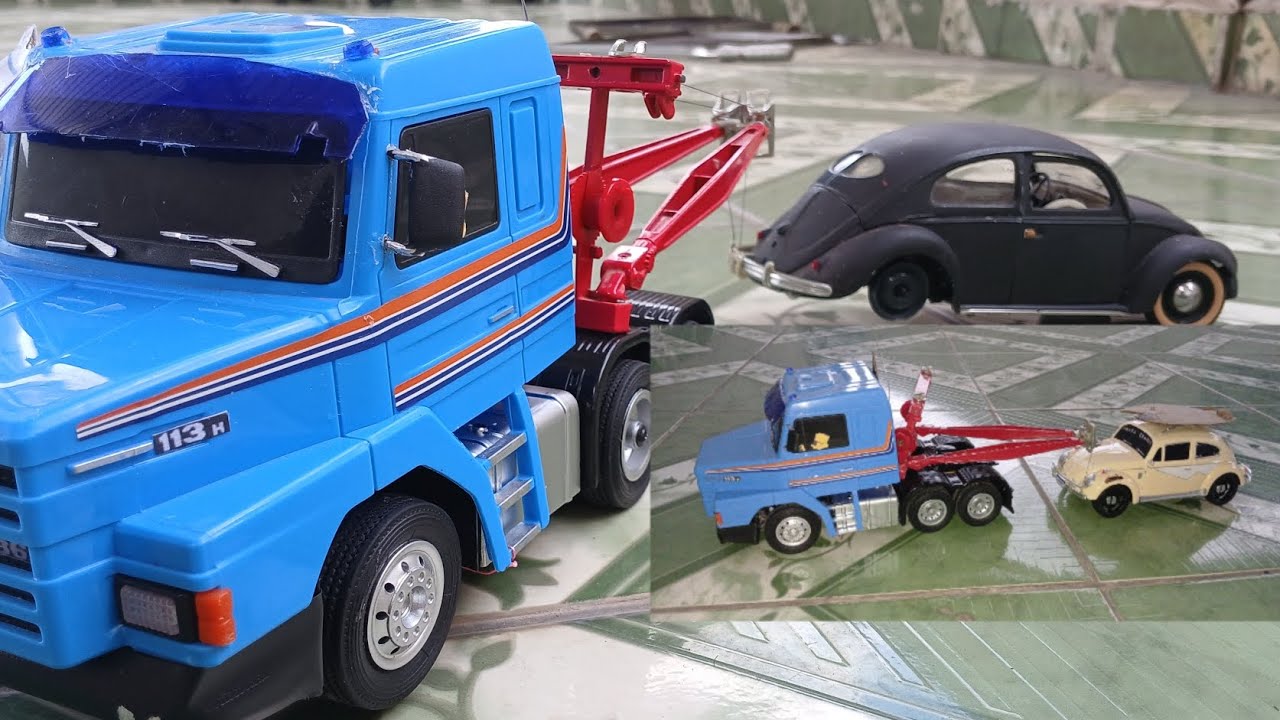 Miniatura Scania 113h de Controle Remoto da Diverpla Guincho Qualificado Guinchando os Fuscas por ai
