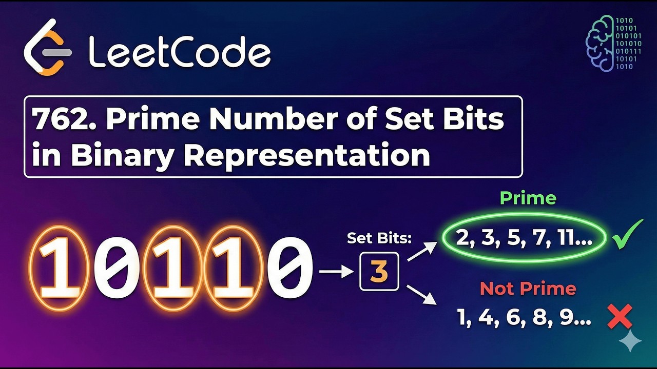 Leetcoode 762. Prime Number of Set Bits in Binary Representation | Ankit Khatkar | LeetCode Solution