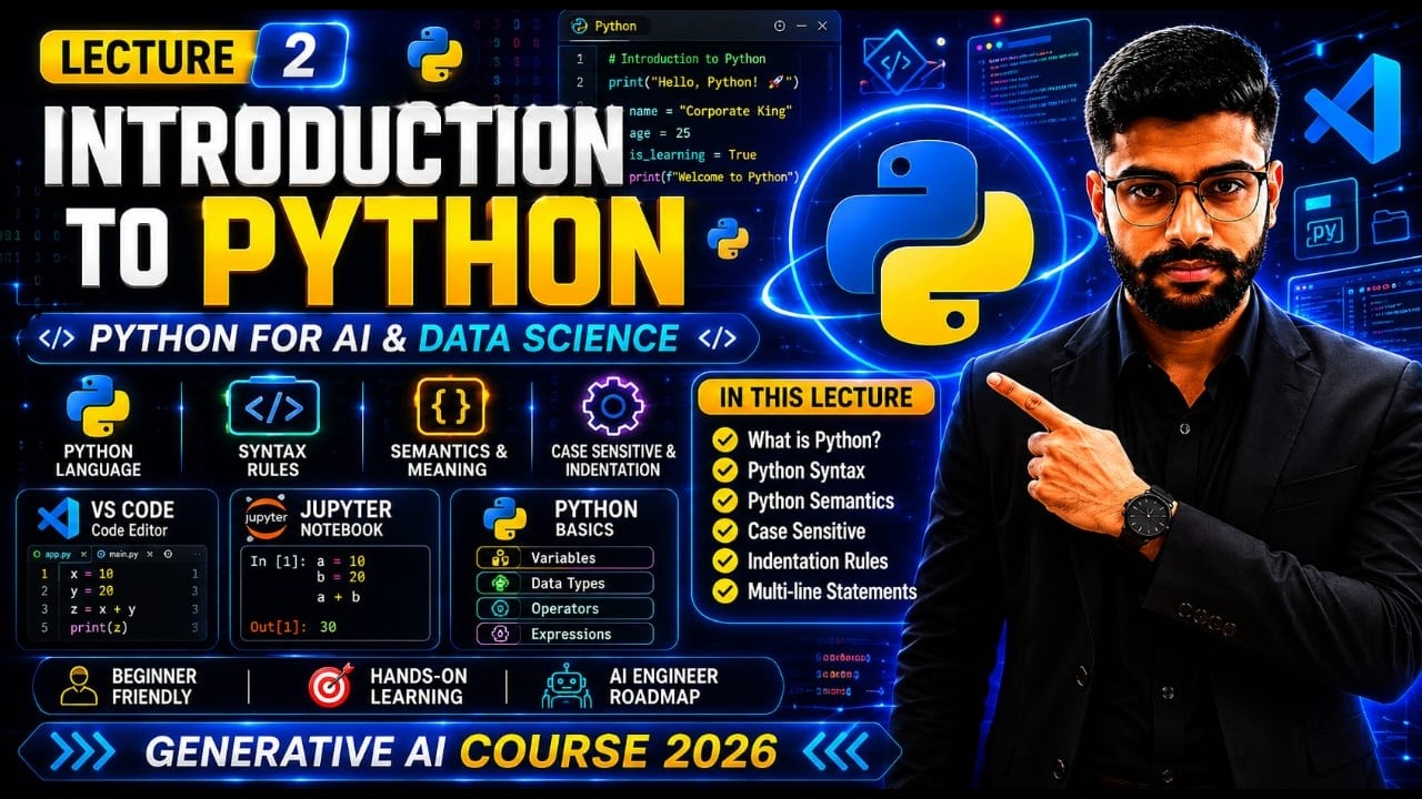 Lecture 2: Introduction to Python | Syntax, Semantics, Indentation & Case Sensitivity | Hindi 2026