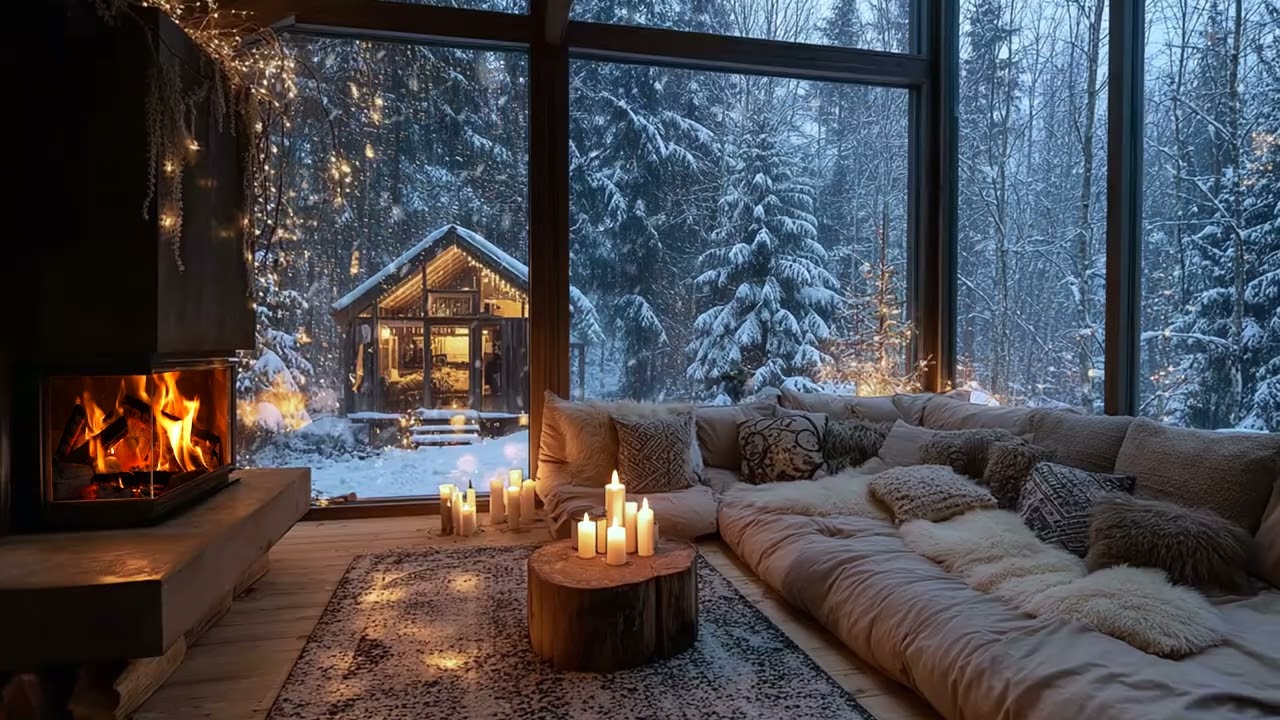 Tranquil Winter Piano Sounds ❄️ Candle Glow and Snowfall Ambience for Stress-Free Concentration