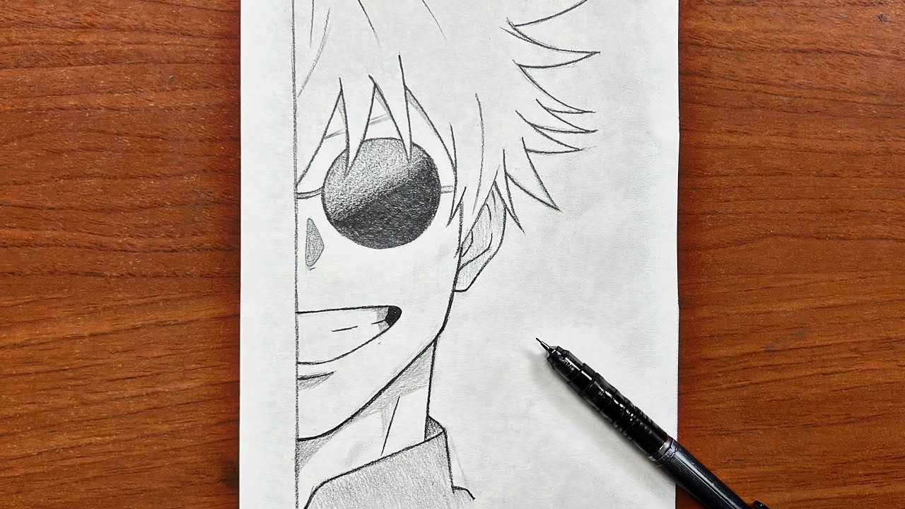 Easy anime drawing | How to draw gojo satoru half face step-by-step | drawing tutorial