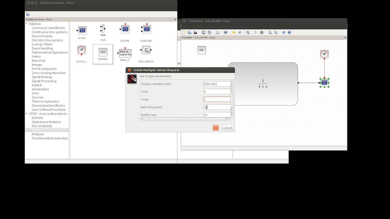 Modeling and analysis of continuous systems with Xcos using the CPGE module