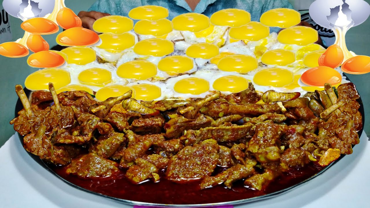 What a Oily 😱 Huge Egg Poached & Spicy Desi/Country Chicken Curry Rice | 30 Sunny Side Up Egg Eating