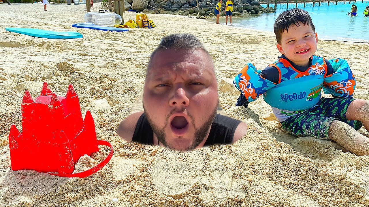 FAMILY FUN BEACH DAY at Disney Castaway Cay! Caleb & Dad Play in The Sand!
