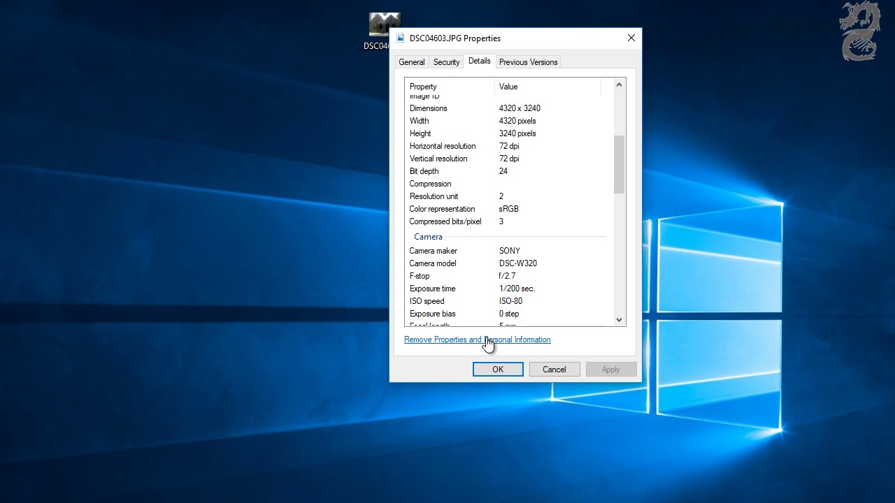 How to remove properties and personal information from a Photo
