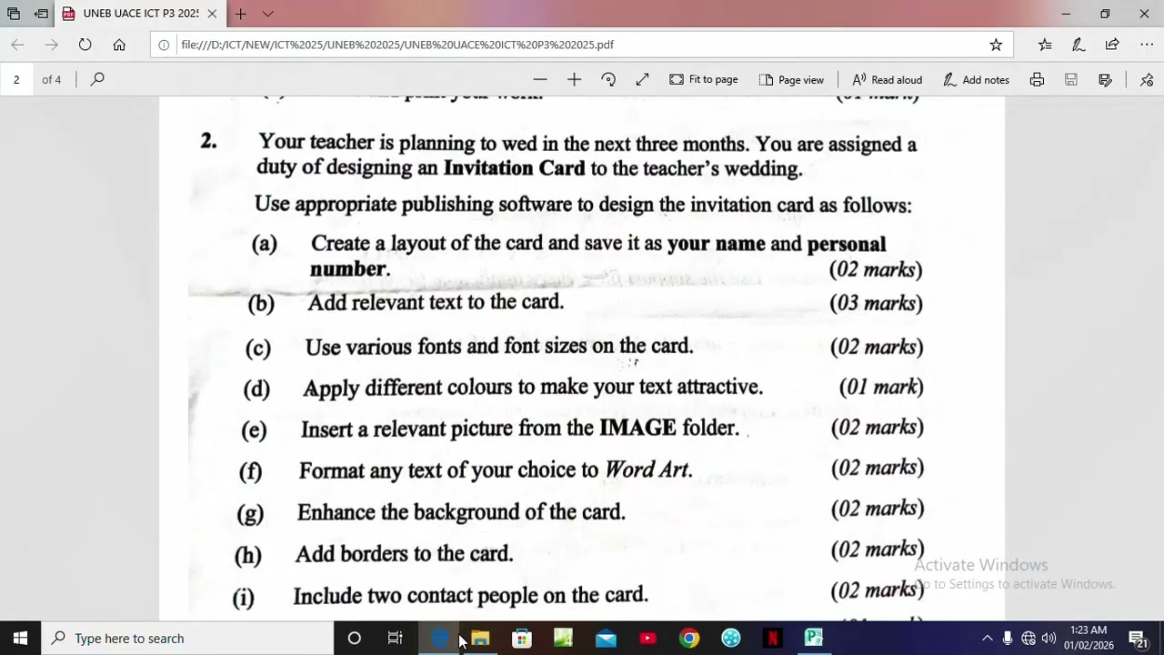 UNEB UACE ICT P3 2025 NO.2 Draft Guide - Ms Publisher 