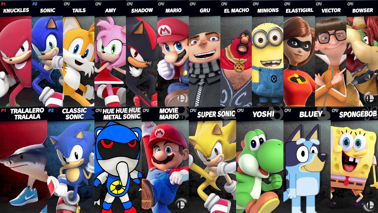 Sonic vs Mario vs Yoshi vs Bowser vs Tralalero Tralala vs Metal Sonic Hu | Super Smash Bros Ultimate