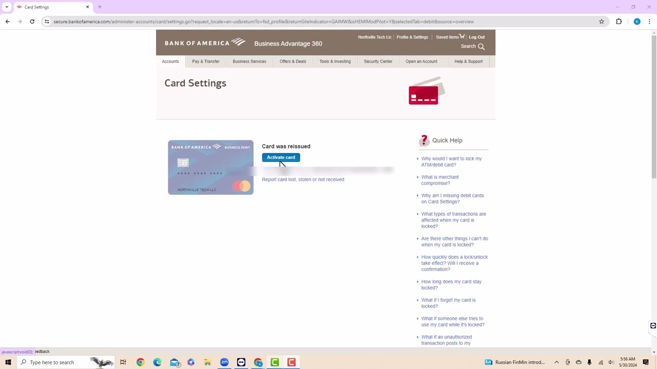 How to Activate Your Bank of America Business Debit Card
