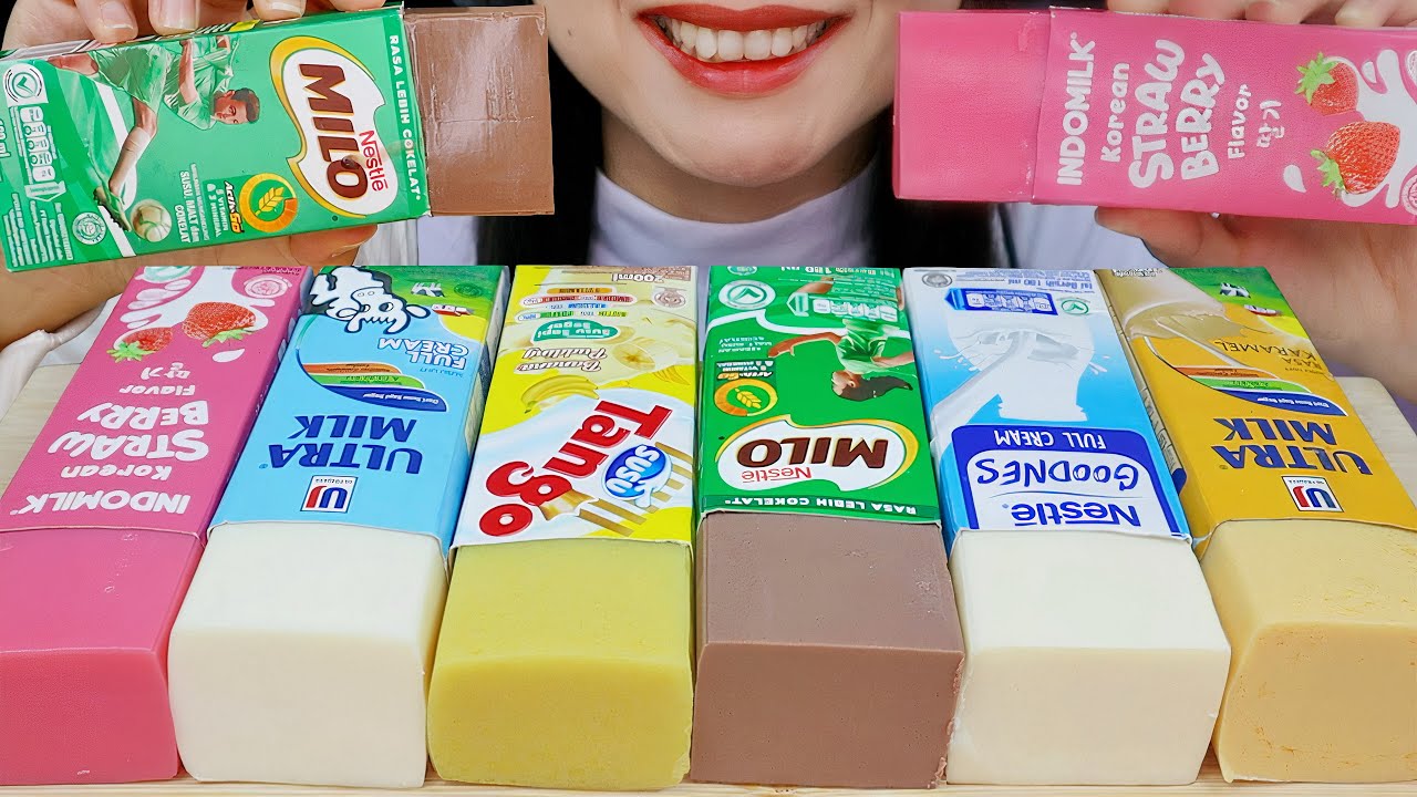 ASMR PUDING SUSU KOTAK - MILO, ULTRAMILK KARAMEL, FULL CREAM, INDOMILK STRAWBERRY, TANGO BANANA