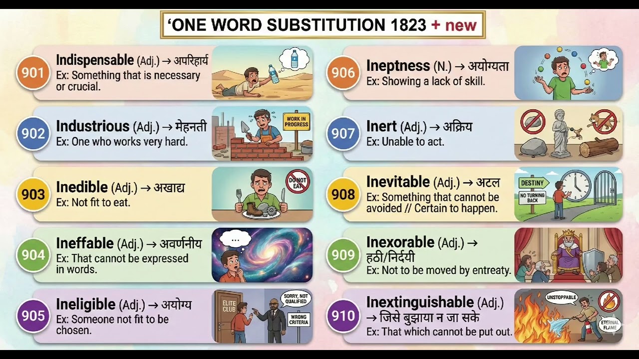 SSC CGL 2026 English  Class 20 DAILY One Word Substitution Series Black Book of vocabulary