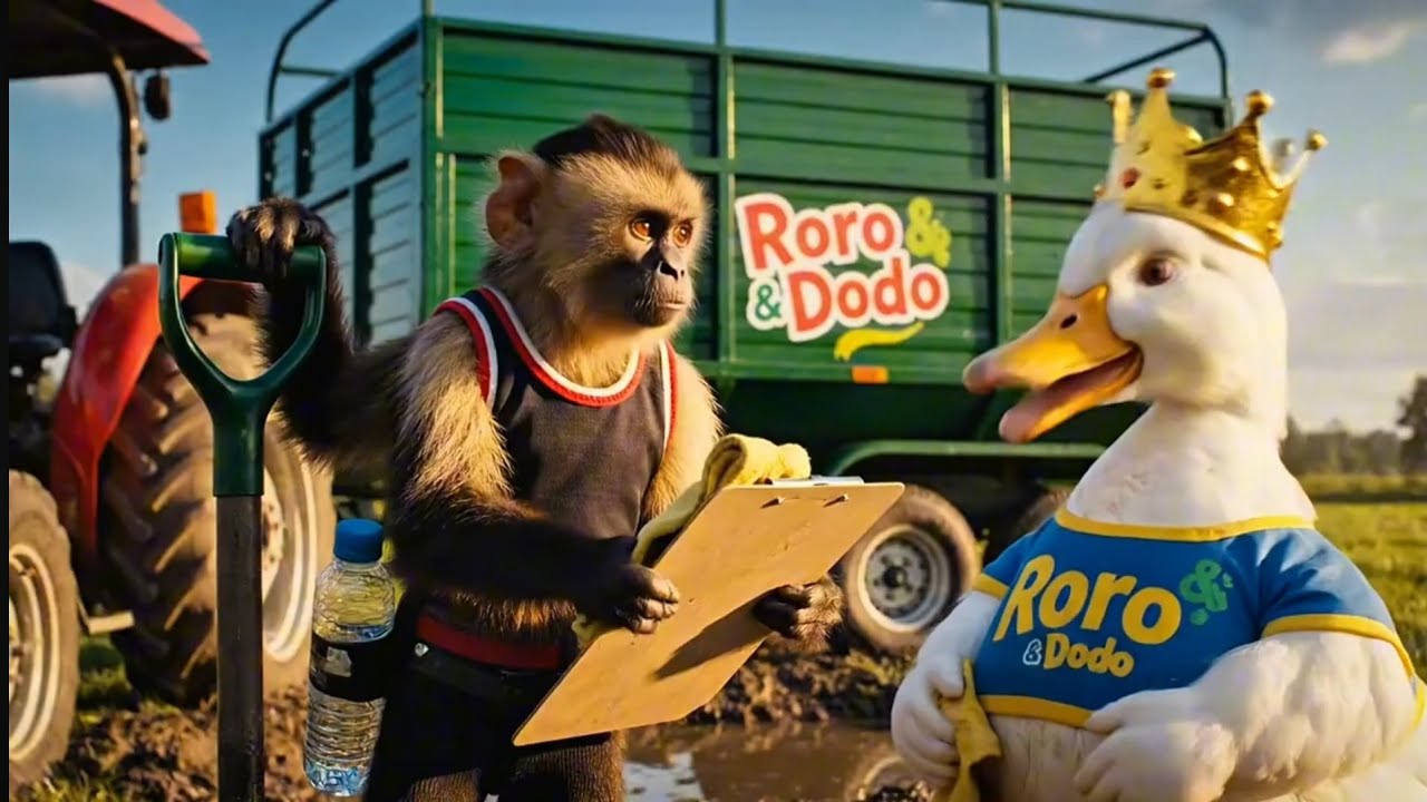 Baby monkey and dodo .Super fruit farm care.