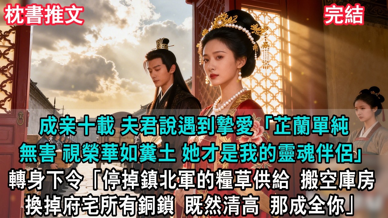 【完結爽文】成亲十載，夫君說遇到摯愛：「芷蘭單純無害，視榮華如糞土，她才是我的靈魂伴侶。」我冷冷勾唇，轉身下令：「停掉鎮北軍的糧草供給，搬空侯府十個庫房，換掉府宅所有銅鎖。既然清高，那成全你」