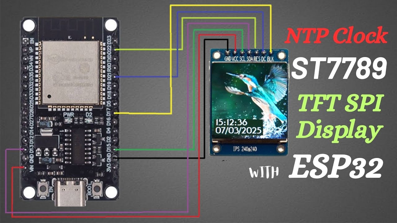 NTP Clock on 1.3 inch TFT SPI Display (ST7789) with ESP32 | Example Code & Library