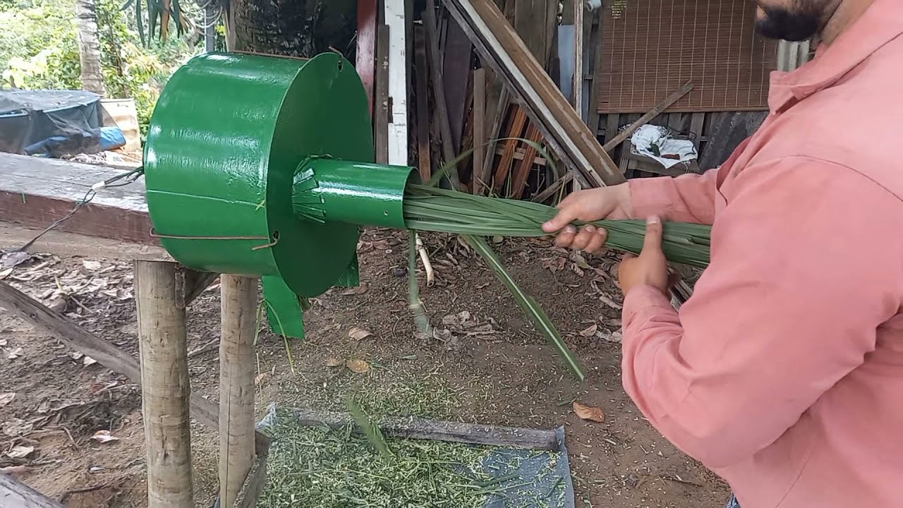 Picadeira de capim caseira usando exaustor (forrageira)