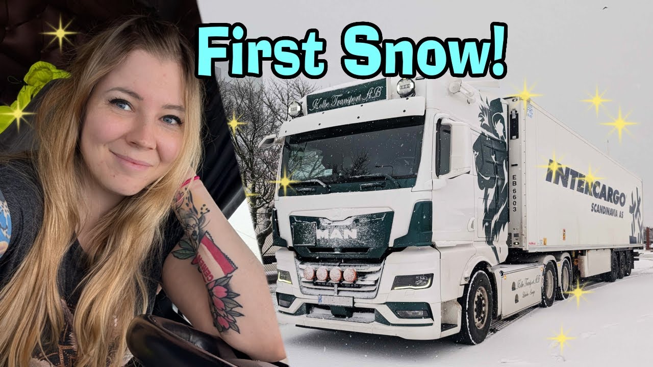 Грузоперевозки по первому снегу в Гётеборге! Видеоблог Trucker Cassie