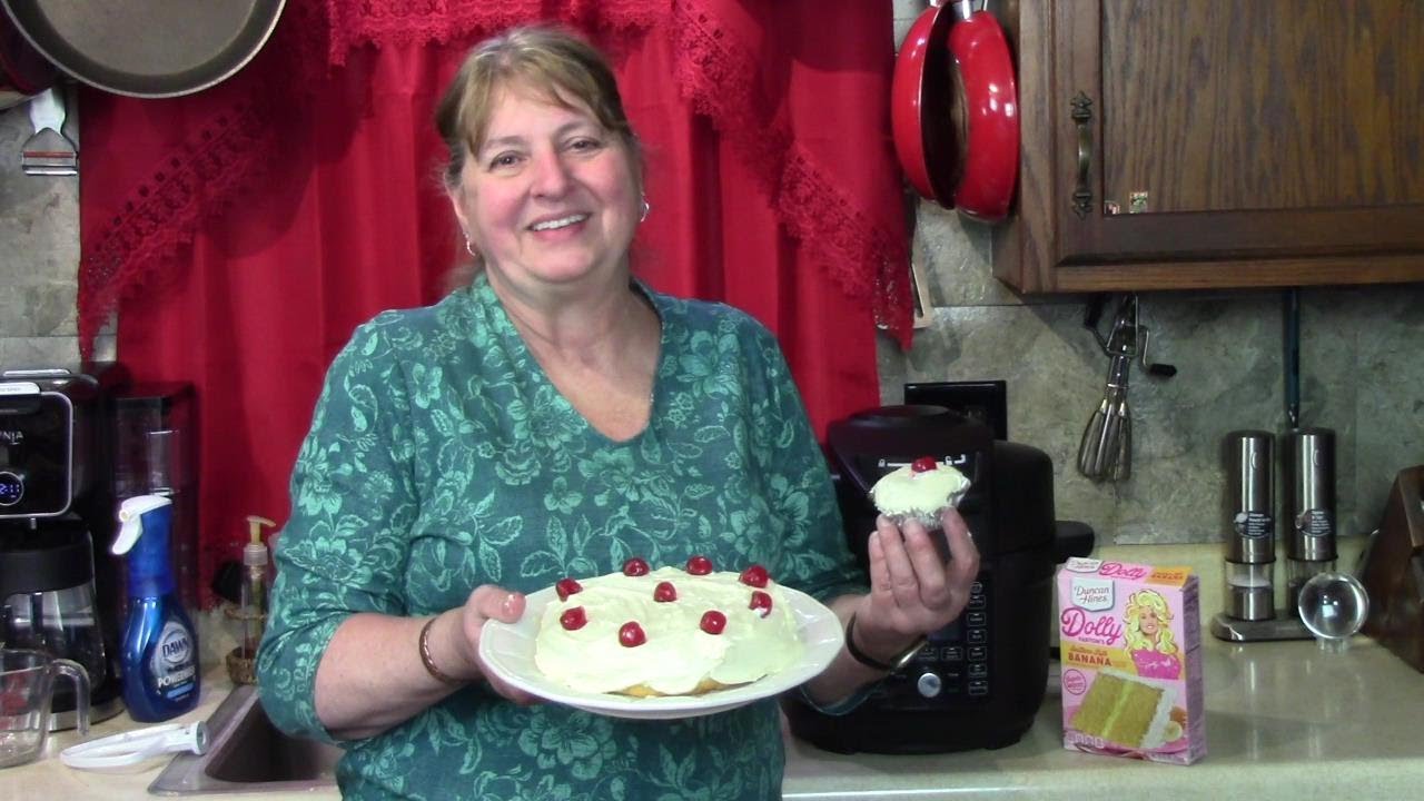 Dolly Parton Cupcakes and banana snack cake made in Instant Pot Duo Crisp Pressure Cooker Air Fryer