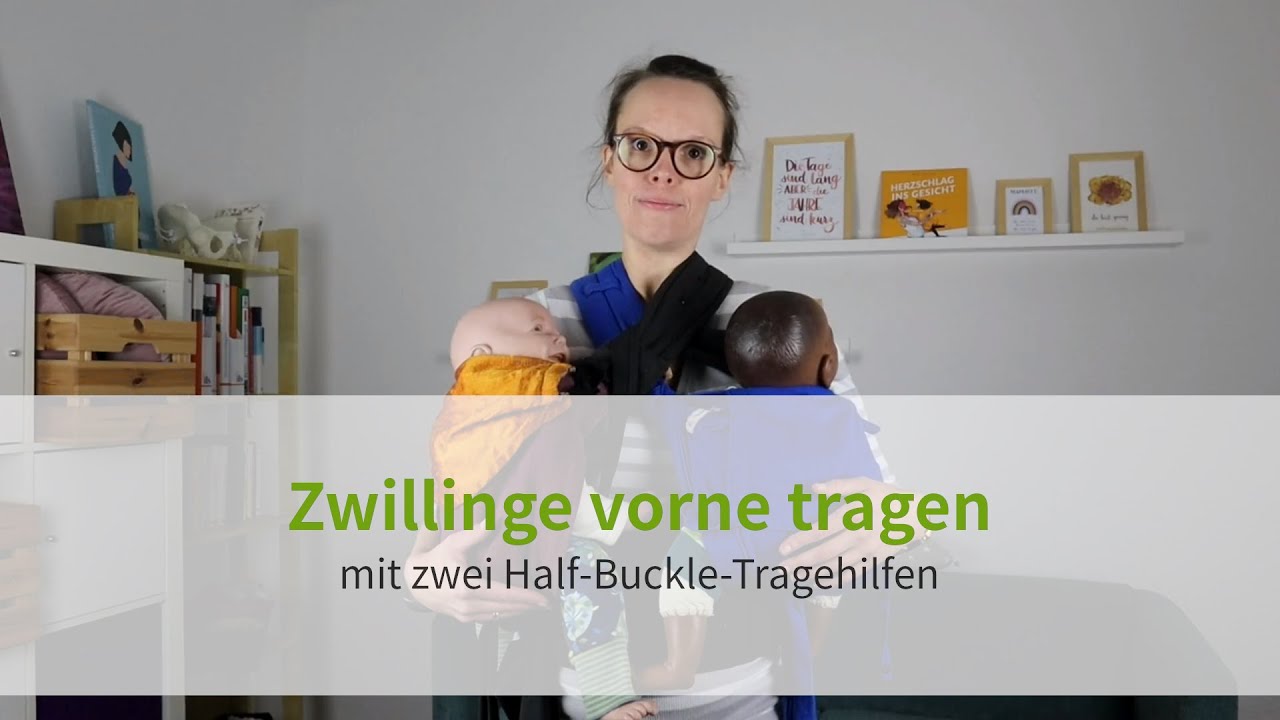 Zwillinge vorne tragen in zwei Half Buckle Tragehilfen
