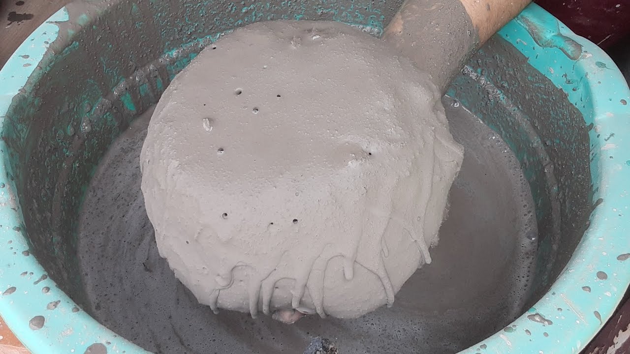 Dusty 🌪️😷 Pure Cement🌫️ mix white concrete 🤍 Water 🌊💦 Crumbling+Full dipping 🤤 creamy paste mixing 😋