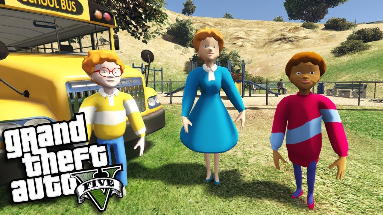 Моды GTA 5 — мод «Волшебный школьный автобус» с Мисс Фризл, Арнольдом и Кишей (геймплей модов GTA 5)