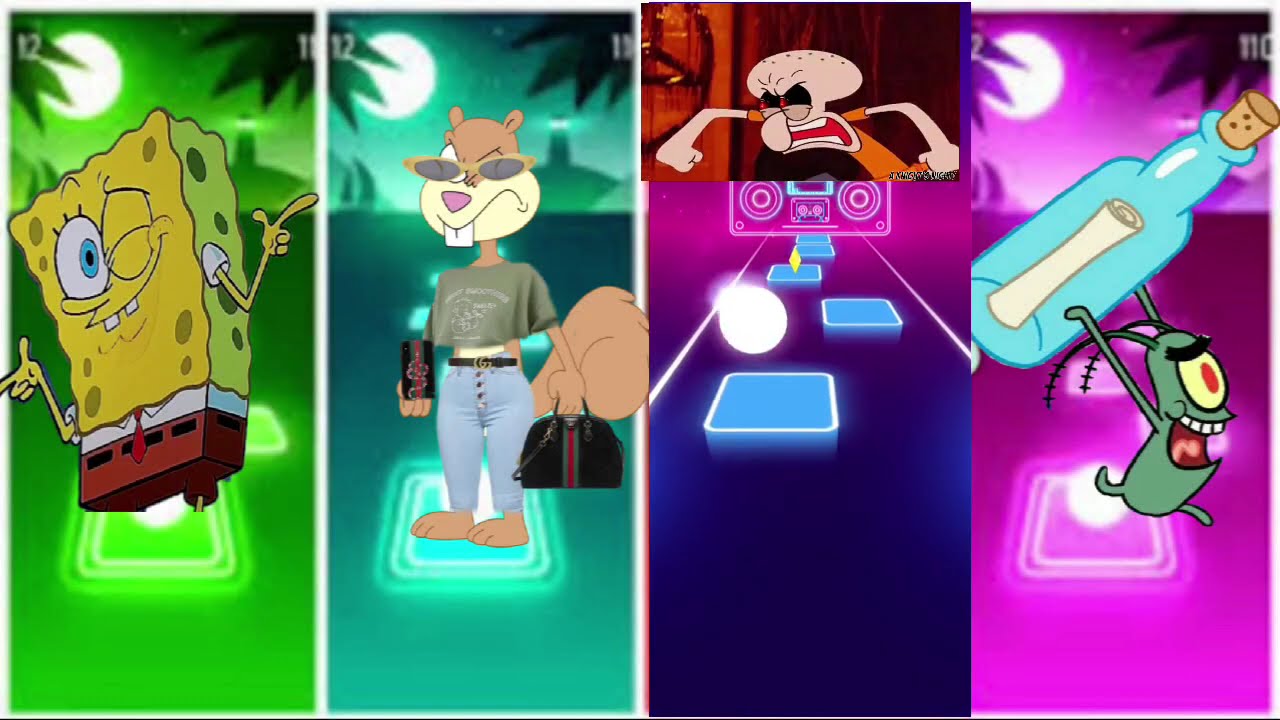 SpongeBob vs Sandy cheeks vs squidward vs plankton Edm rush tiles hop 