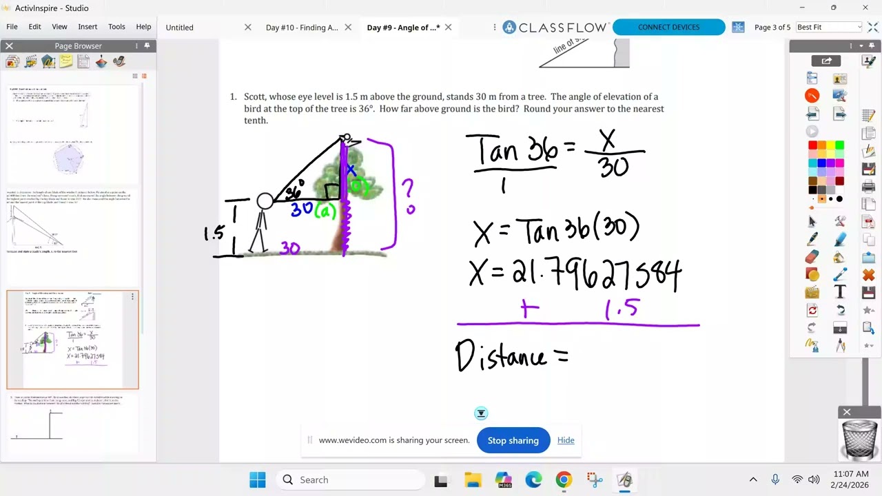 Honors Geometry BC February 24th - Unit 8 Day 9 - Angle of Elevation & Depression