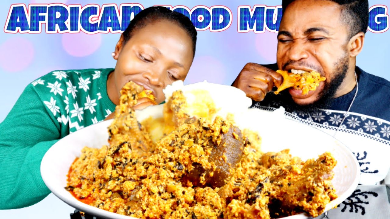 FUFU AND EGUSI SOUP WITH ROASTED CHICKEN AND GOAT MEAT MUKBANG | AFRICAN FOOD MUKBANG