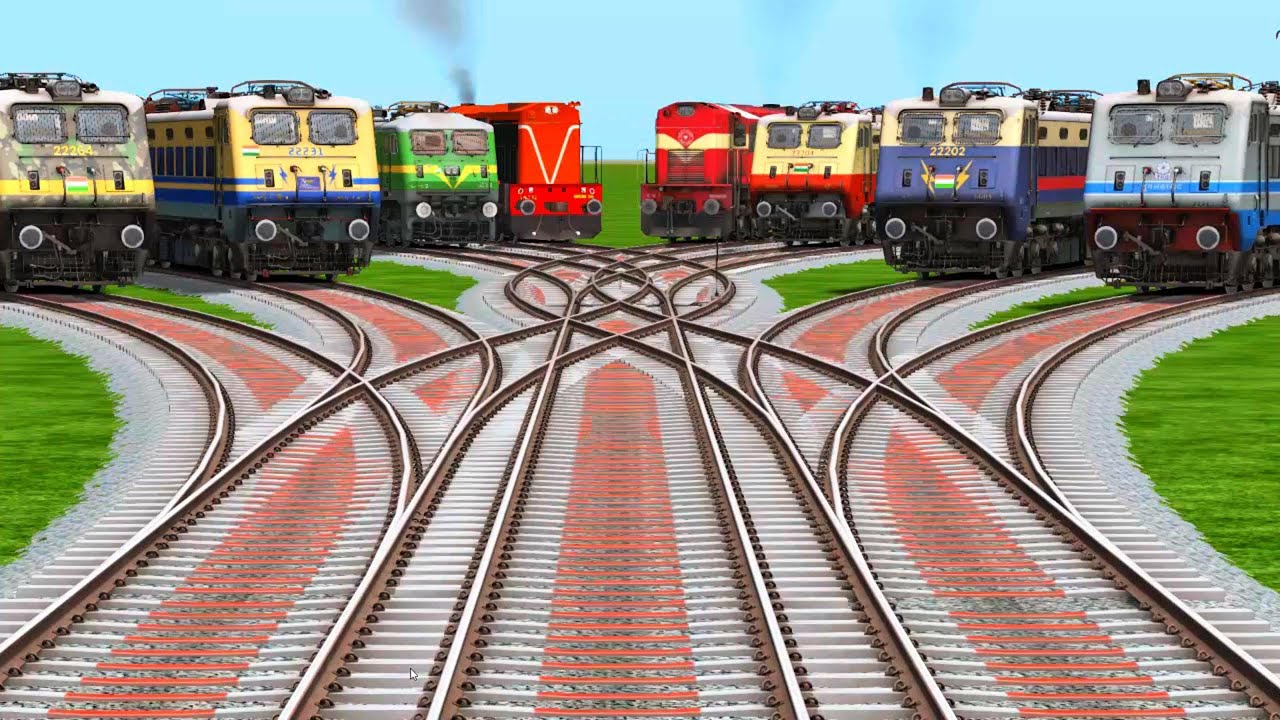 8TRAINS CROSSING ON DAIMOND CURVED ANIMATED RAILROAD TRACKS | india relrod tracks