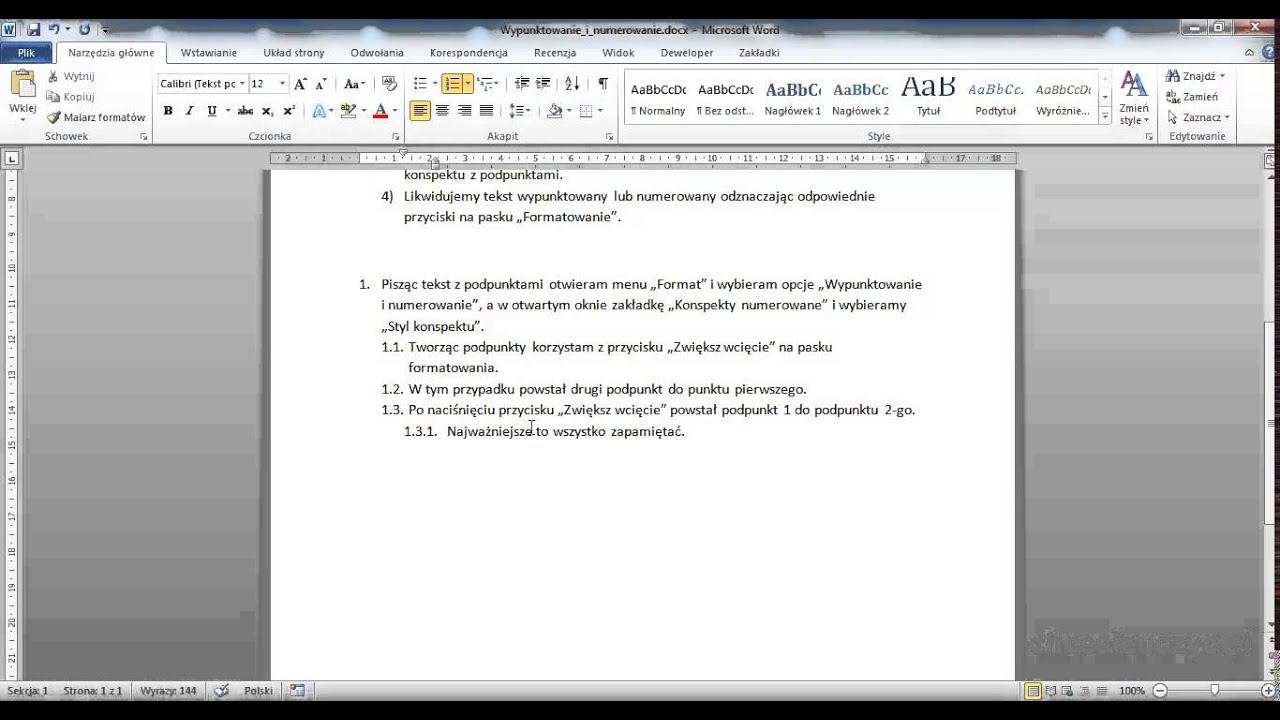 Kurs Microsoft Word 2010 Podstawowy - [lekcja #4.8] - Punktowanie i numerowanie