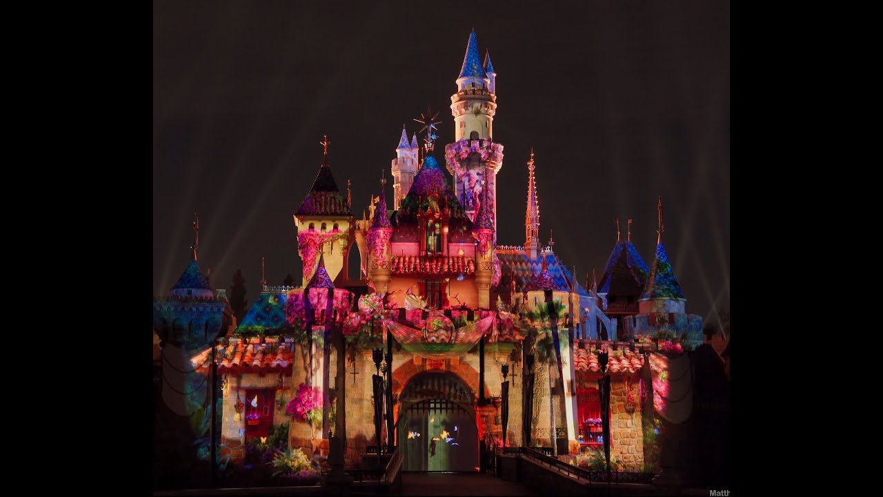 4K HDR - Disneyland - Wondrous Journeys projections only - Center Sleeping Beauty Castle view