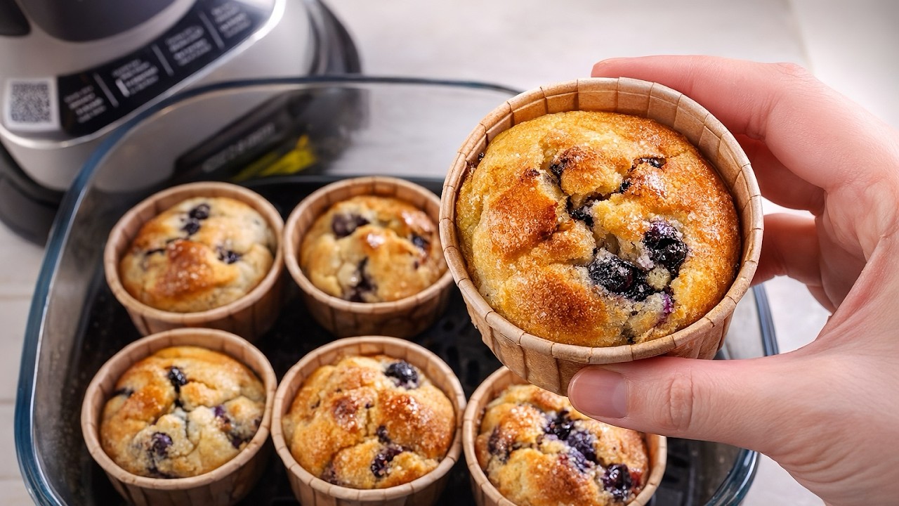 Air Fryer Banana Blueberry Muffins | Healthy Low-Sugar Dessert