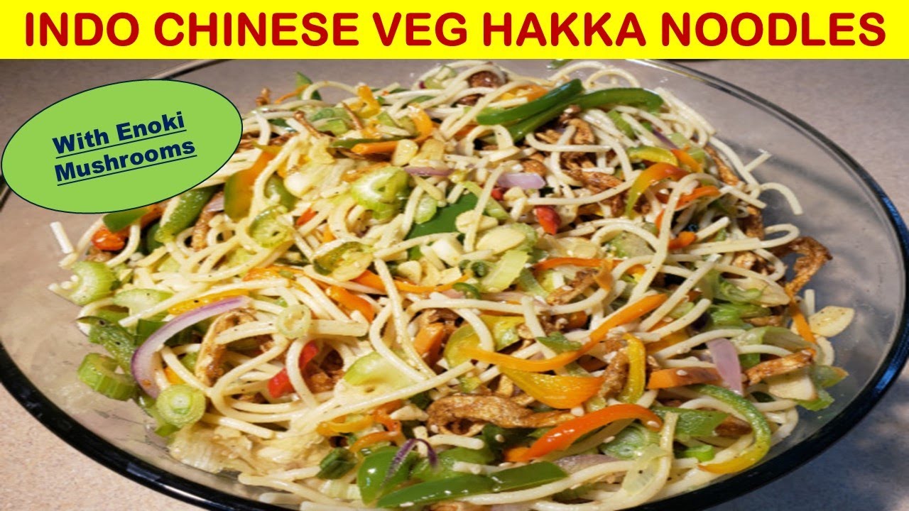 Лапша хакка с грибами эноки в воке #Испытание палочками для еды #Вегетарианская индо-китайская ла...