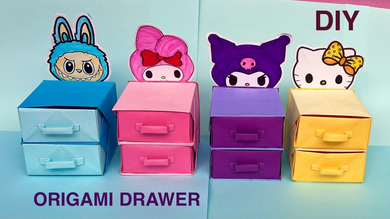 DIY ORIGAMI PAPER DRAWER/ How to Make Paper Drawer DIY /Labubu,Kuromi,My Melody,Kitty Drawer 
