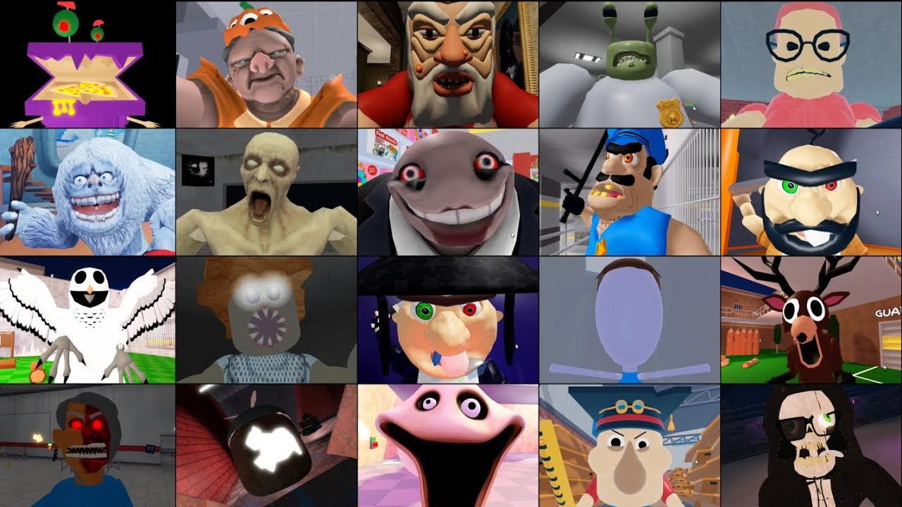EPIC SCHOOL, YUMMY'S SUPERMARKET, BOBBY, BRUNO FAMILY, BARRA'S HOUSE, GRANDPA ROBLOX JUMPSCARE'S 