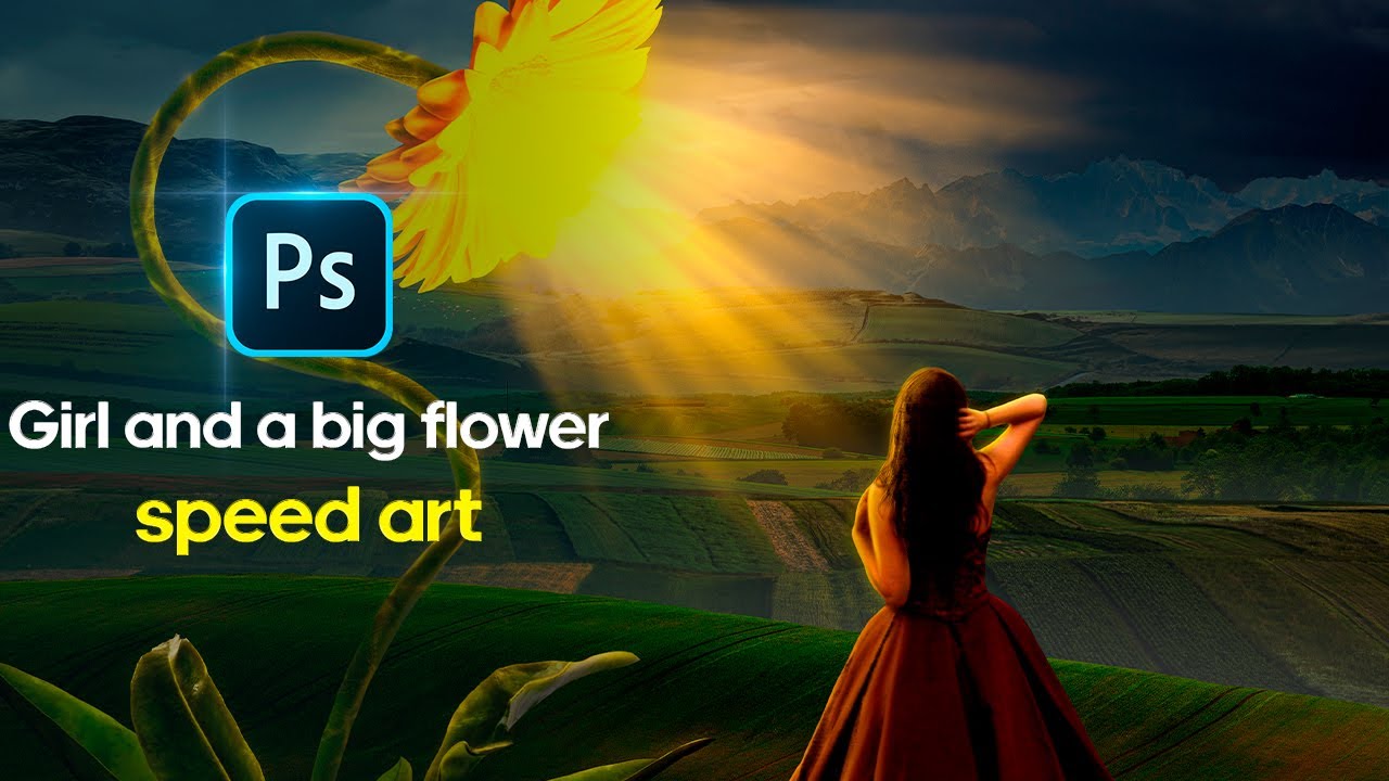 A girl and a big flower - Fantasy Photomanipulation in photoshop