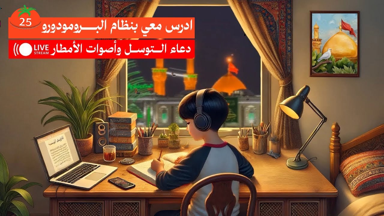 Study with Me | ساعتان من التركيز مع دعاء التوسل وأجواء المطر | إطلالة على قبة الإمام الحسين