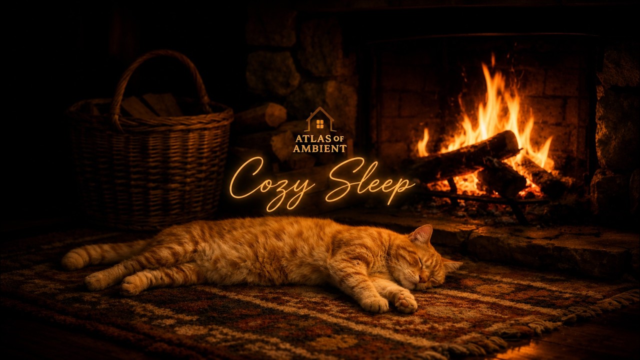Warm Fireplace & Sleeping Cat | Perfect Night for Deep Sleep