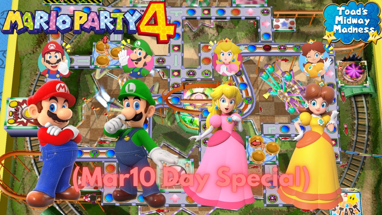 Mario Party 4 | Mario vs Luigi vs Peach vs Daisy | Toad's Midway Madness (20 Turns)
