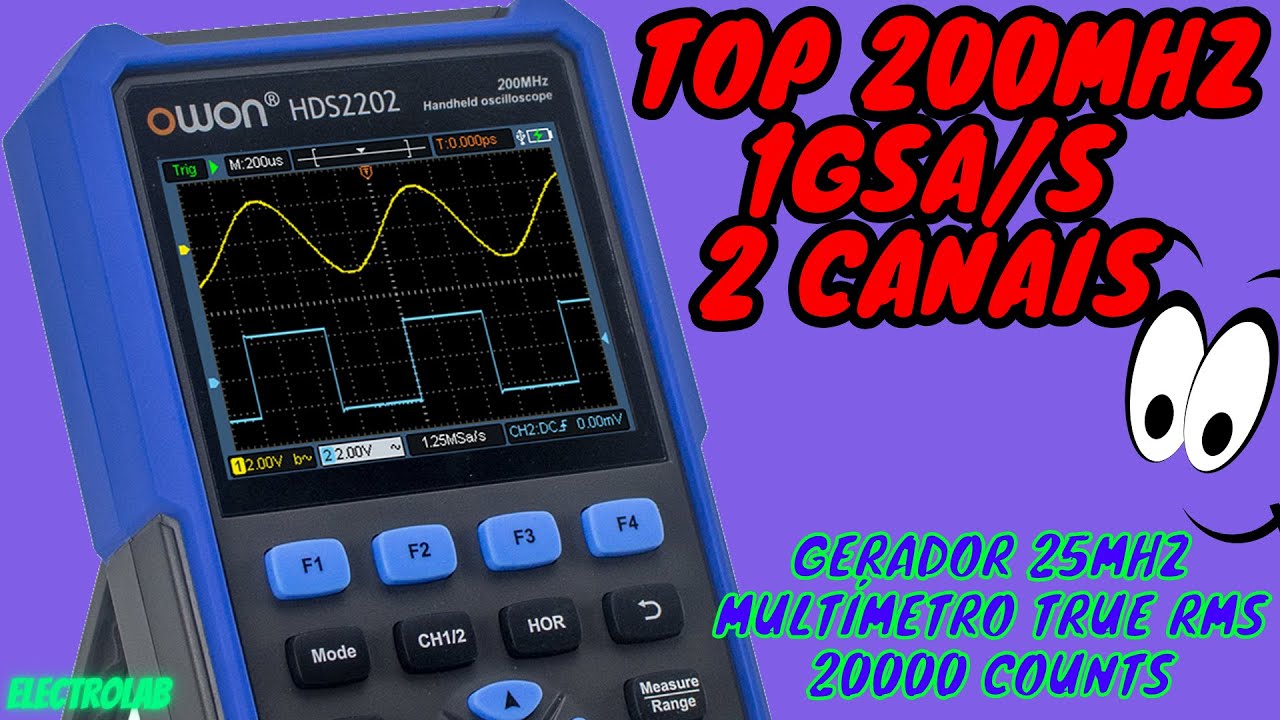 SUPER TOP osciloscópio de 200MHz! Owon HDS2202S - 2ch - 1GSa/s + Gerador de funções + Multímetro!