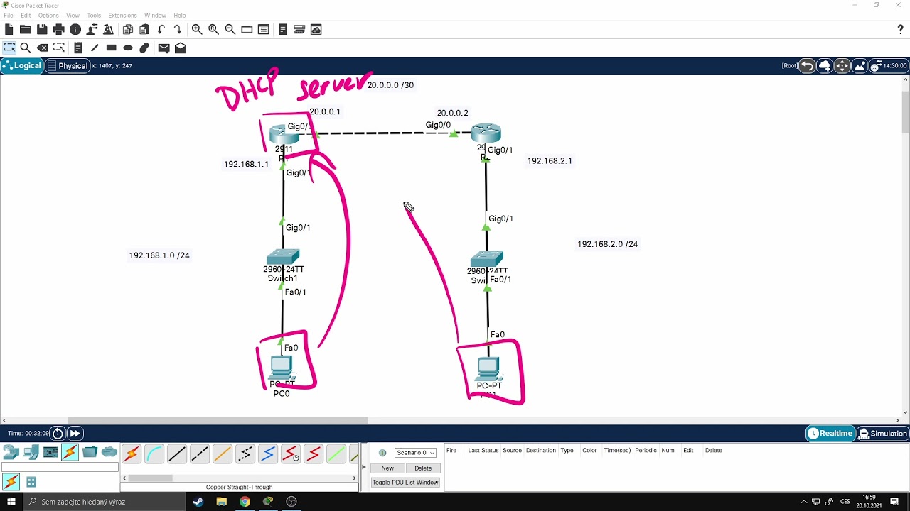 DHCP server na routeru mimo LAN | Cisco CCNA #16