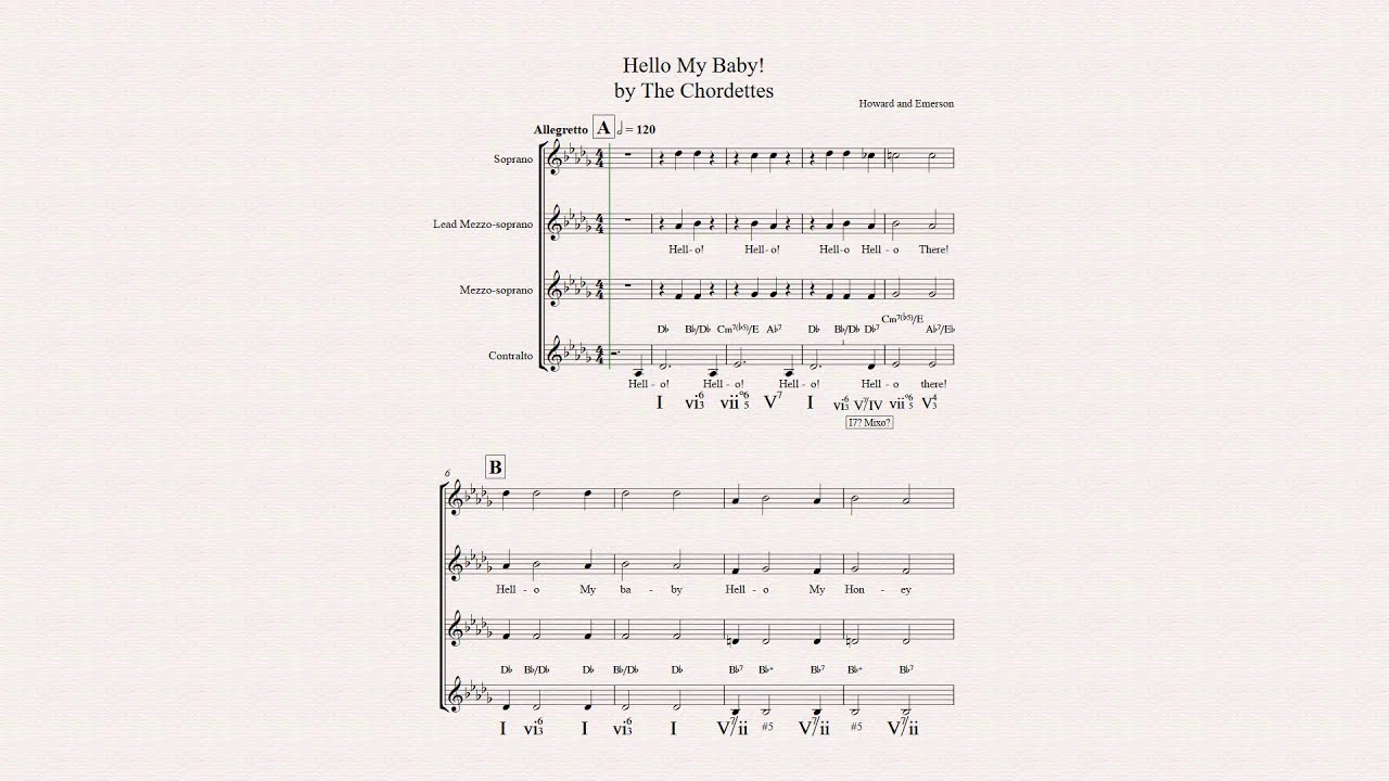 Hello My Baby! - The Chordettes - Transcription and Analysis