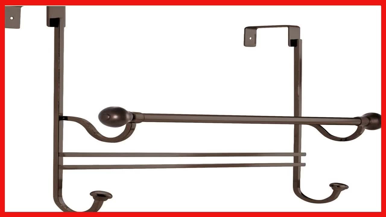 iDesign York Over the Bathroom Shower Door Bath Towel Bar with Hooks - Bronze