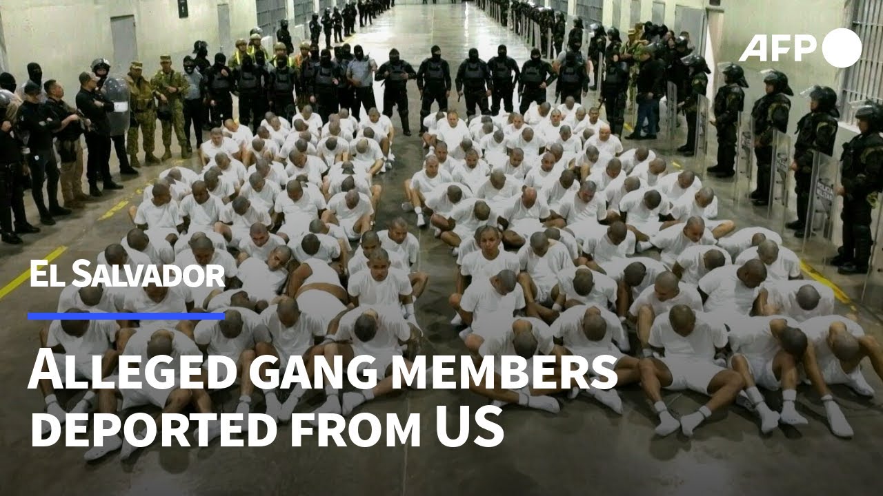 Alleged gang members deported from US arrive in El Salvador mega prison | AFP