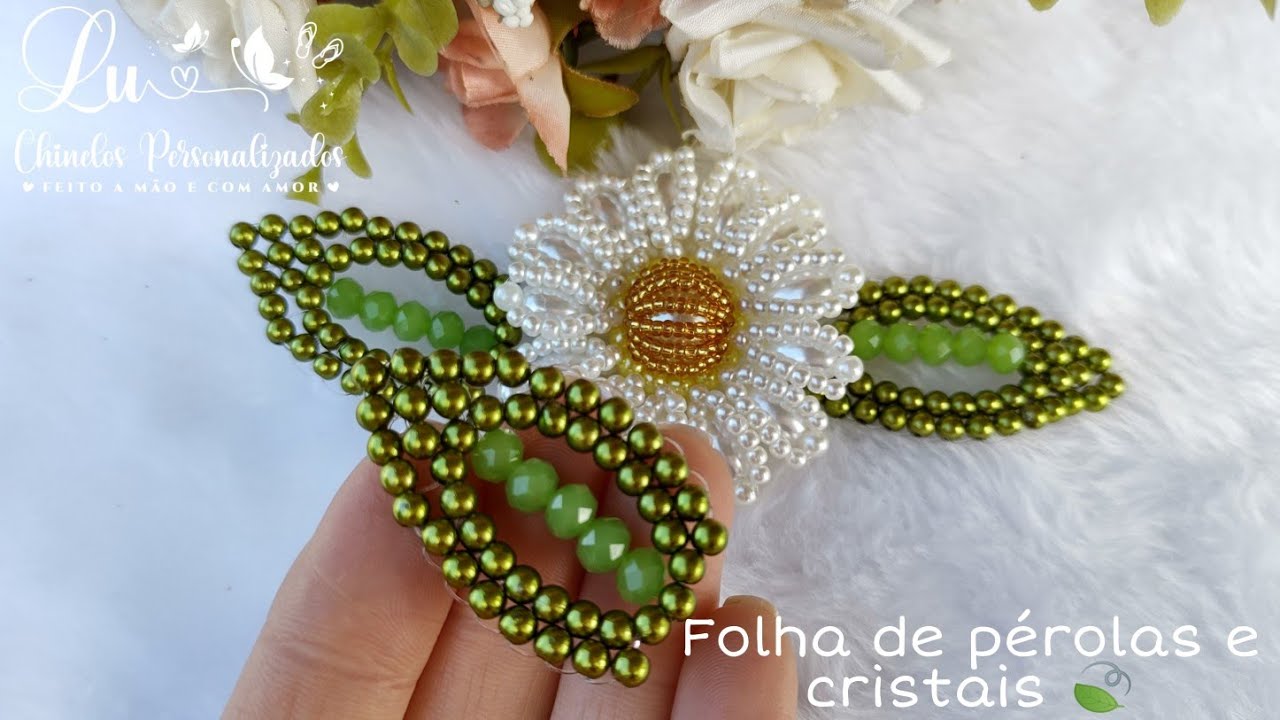FOLHA de PÉROLAS e CRISTAIS.