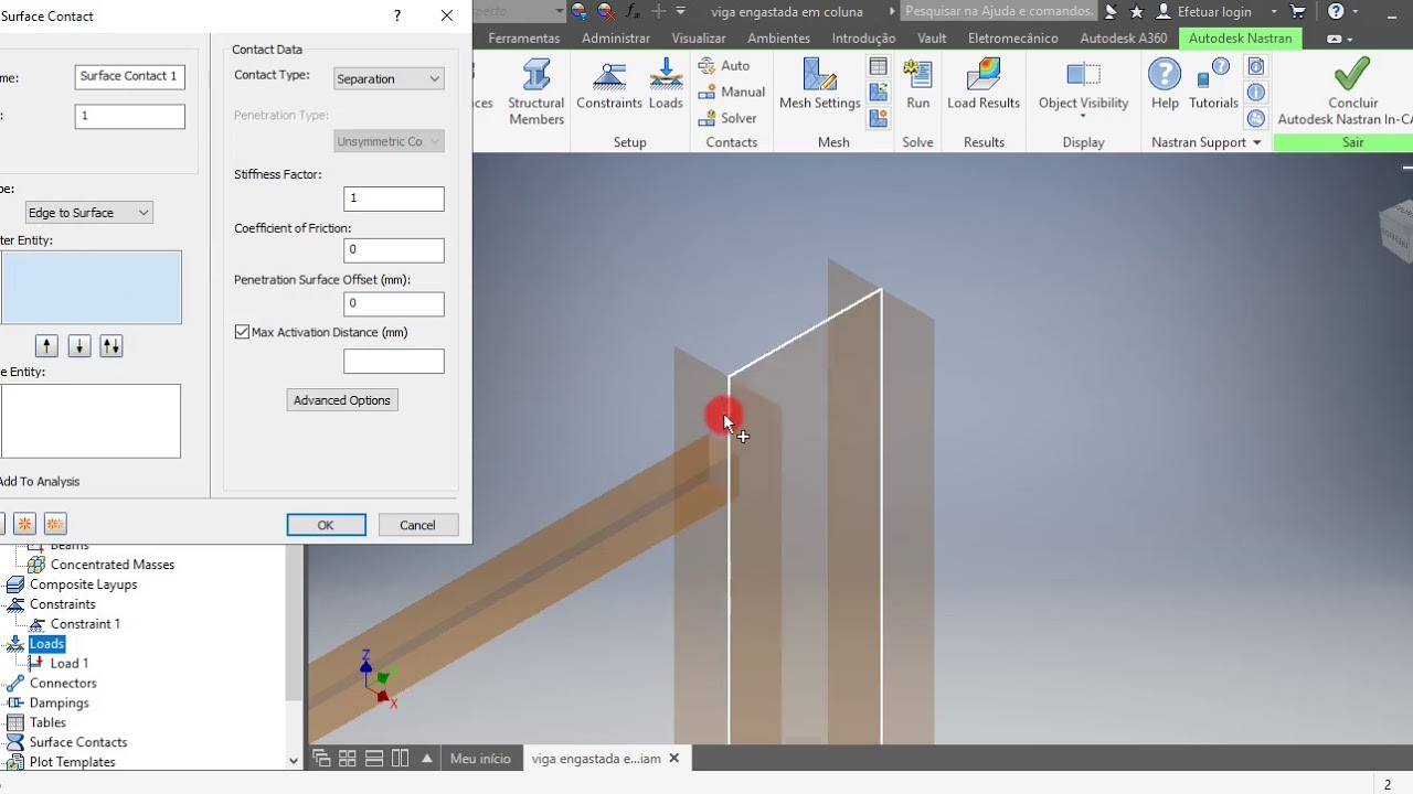 Autodesk Inventor com NX-Nastran - ELEMENTOS SHELL E CONTATO TIPO COLADO