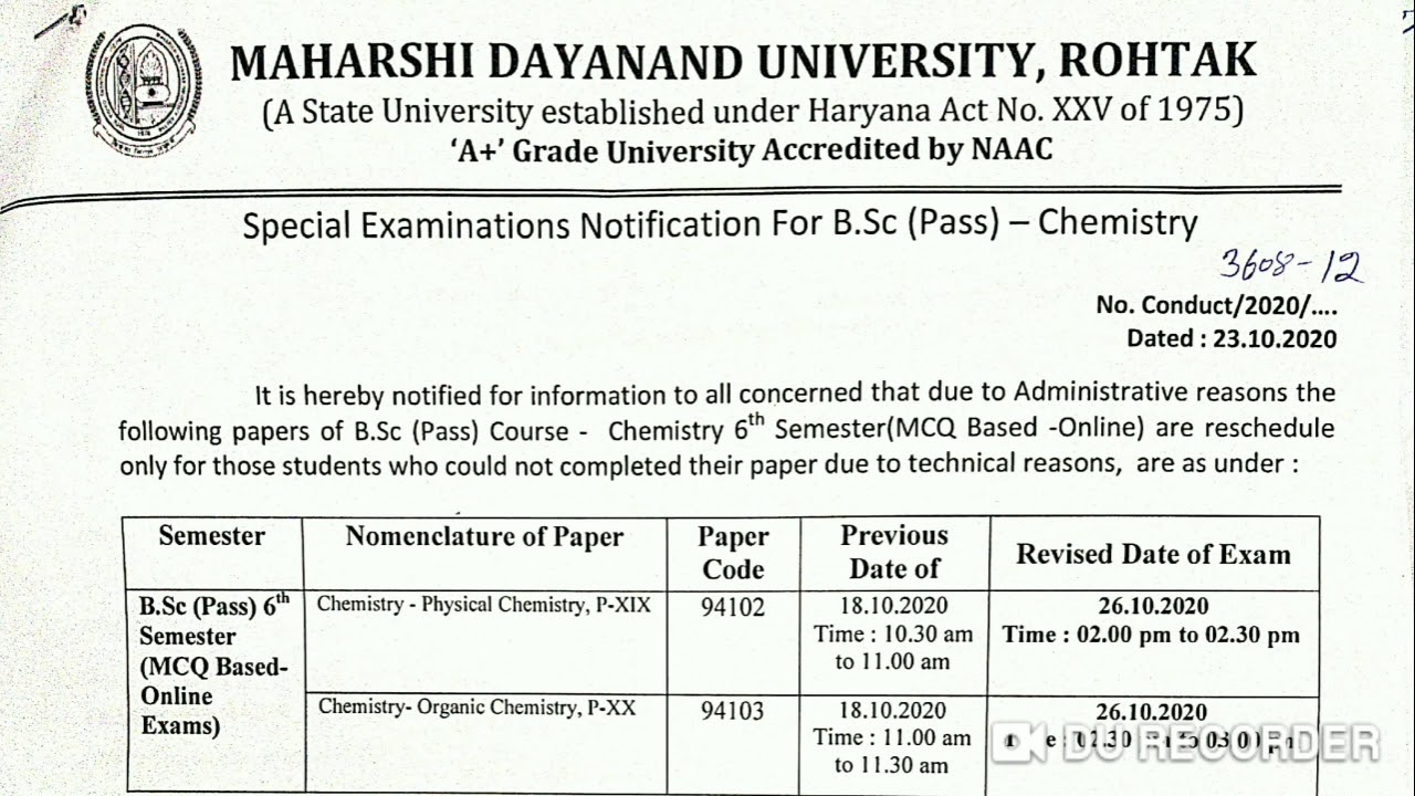 Mdu Official Notification | Special Chance Exam | Mercy Chance | B.Sc. Chemistry | MDU ROHTAK