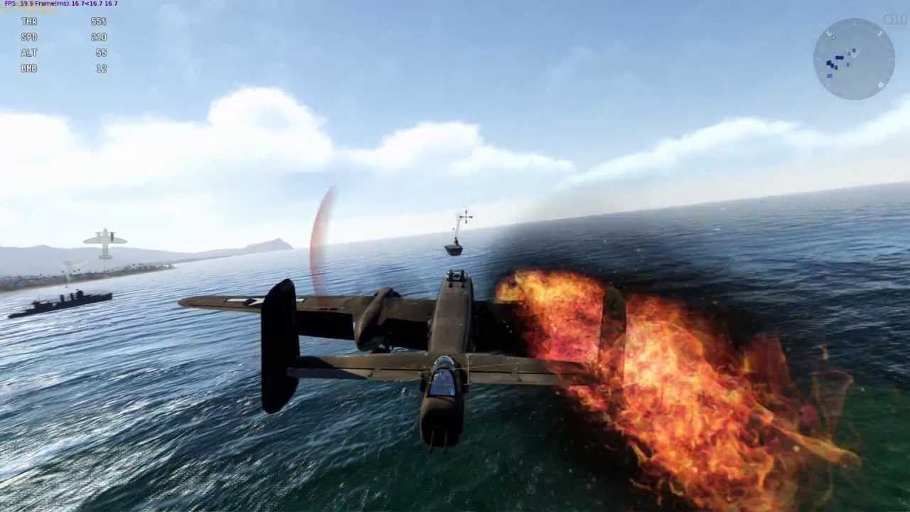 War Thunder - Landing B-25J-20 (Mitchell) bomber to air carrier with one engine
