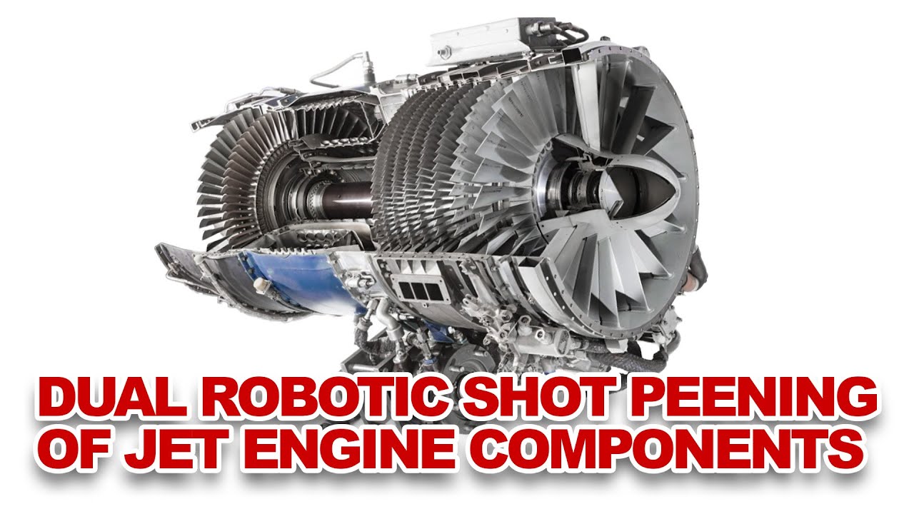 DUAL ROBOTIC SHOT PEENING FOR TURBOJET ENGINE COMPONENTS