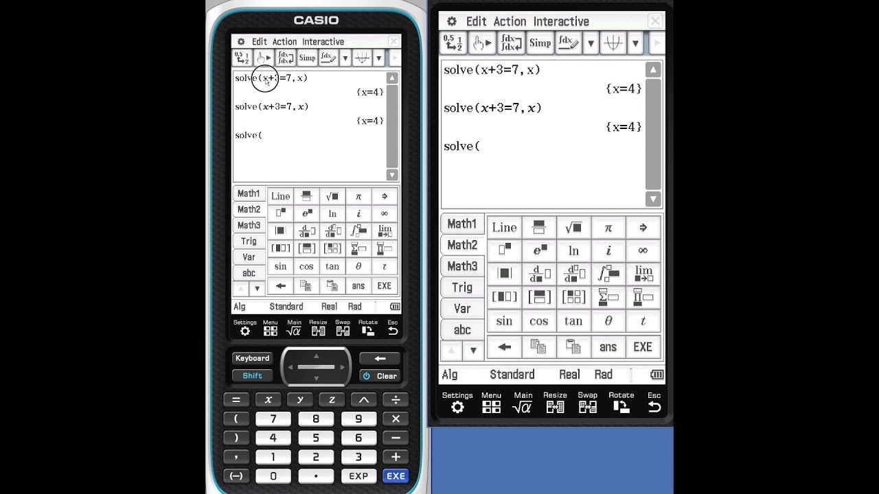 Classpad fx-CP400 Интерактивные меню/меню действий, часть I