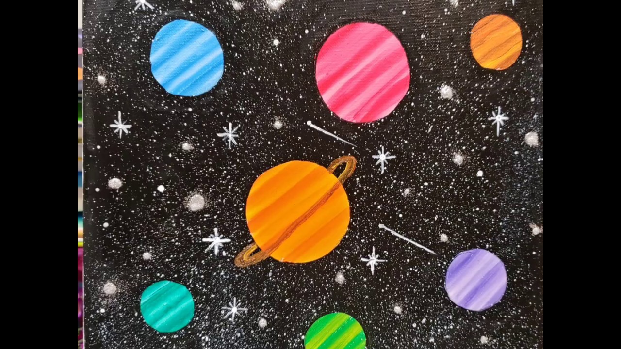 Galaxy painting, Planets,  Universe painting easy, painting for kids, Step by step paint with me.