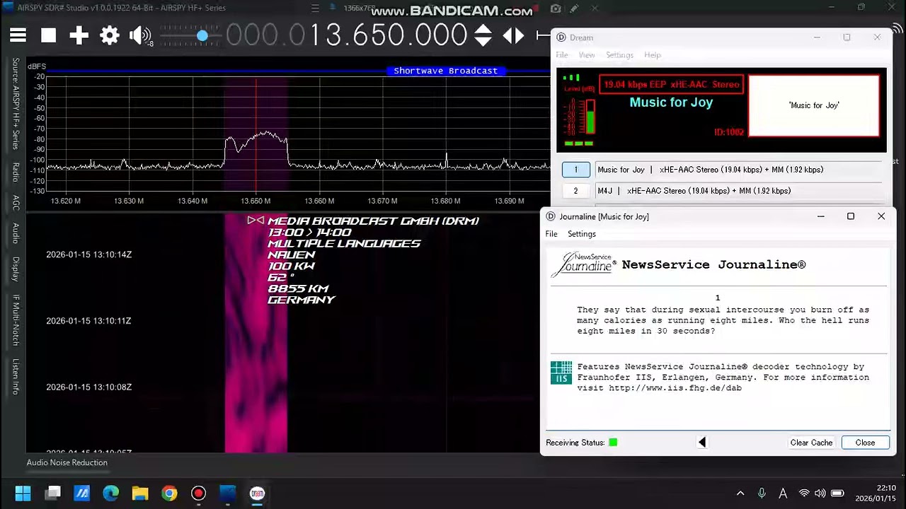Media Broadcast – Music 4 Joy 13650kHz DRM, Electronic Music (xHE-AAC Stereo), ID:1002